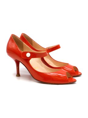 Christian Louboutin Red Patent Mary Jane Peep Toe Pumps