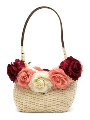Alain Parus Cream Woven Rose Embellished Bag