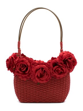 Alain Parus Red Woven Flower Embellished Bag