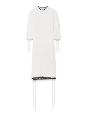 By Malene Birger Cream Lace-up ribbed cotton dress