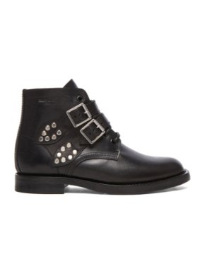 Saint Laurent Leather Buckled Ankle Boots in Black