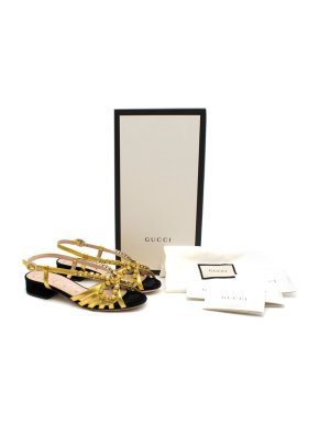 Gucci Gold Crystal Bow Embellished Sandals