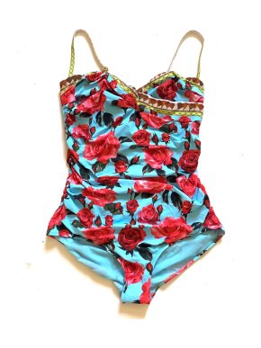 Dolce & Gabbana Blue Rose Print Swimsuit