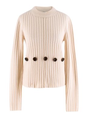 Joseph Beige Wool Knit Ribbed Button Sweater