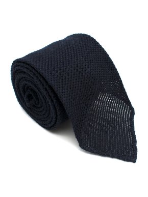 Emma Wills Silk blend Textured Navy Tie