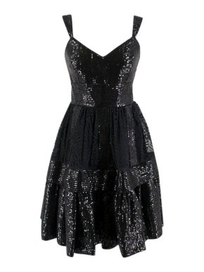 Elie Saab Black Sequin & Lace Layered Mini Dress