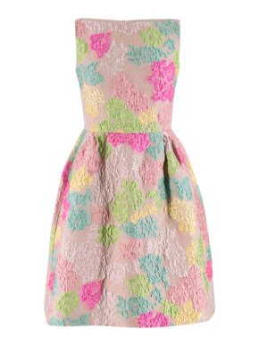 Valentino Blush Multi-Colour Floral Brocade Silk Dress
