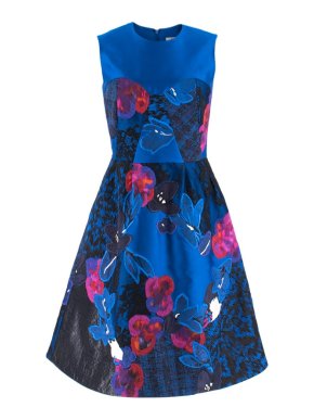 Erdem Floral Embroidered Blue Jacquard Dress