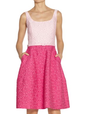 Oscar de la Renta Pink Two-Tone Brocade Sleeveless Dress