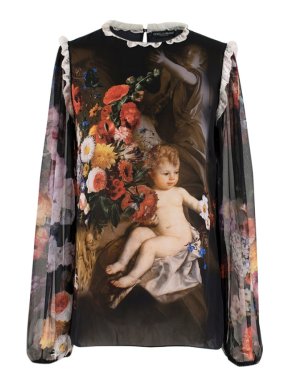 Dolce & Gabbana Silk Cherub Printed Blouse