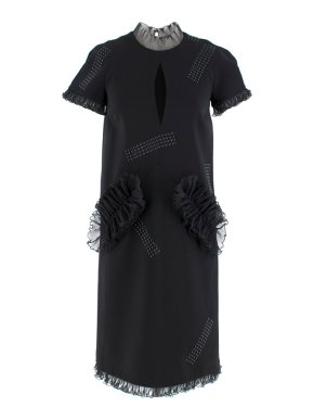 Christopher Kane Black Organza Frill High Neck Dress