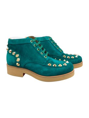 Christian Louboutin Teal Suede Yannick Flat Boots