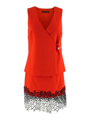Christopher Kane Red Wool Embellished Wrap Top & Skirt