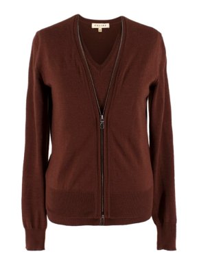 Celine Brown Wool-blend Top & Cardigan Set