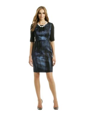 Elie Tahari blue and black jacquard dress