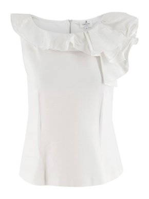 Lanvin En Bleu White Taffeta Ruffled Jersey Top