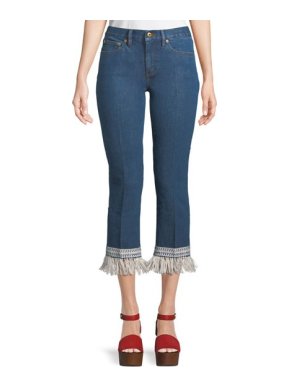Tory Burch Blue Jeans with White Fringed Hem