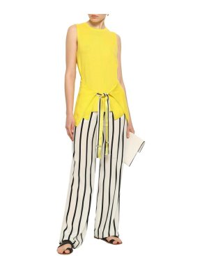 Amanda Wakeley Tie-Front Yellow Cashmere Sleeveless Top