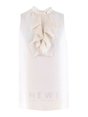 Miu Miu Ruffle-Trimmed Cream Sleeveless Blouse