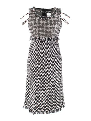 Chanel Black & White Houndstooth Tweed Dress