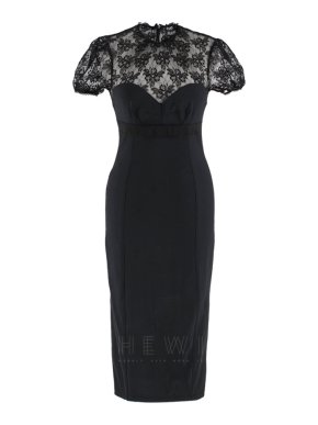 Dolce & Gabbana Cap Sleeve Lace Pencil Dress
