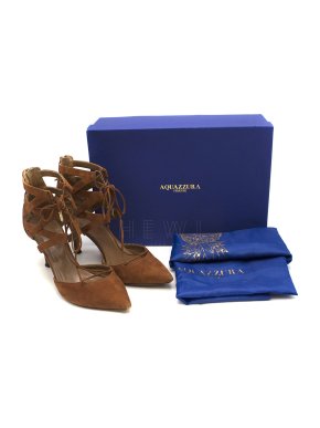 Aquazzura Tan Suede Lace-Up Pumps