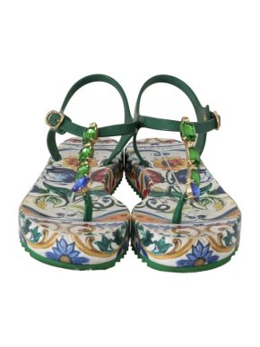 Dolce & Gabbana Maiolica print crystals sandals flats