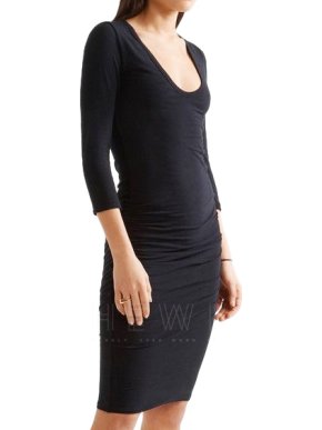 James Perse Dark-Grey Ruched Jersey Dress