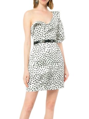 Self-Portrait Abstract Dot-Print One-Shoulder Satin Mini Dress