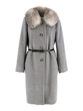 Marella Detachable Fur Collar Grey Wool Coat