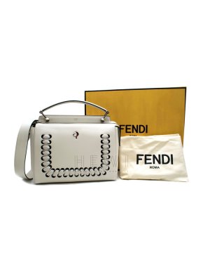 Fendi DotCom Laced Ivory Leather Shoulder Bag