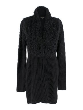 Escada Knit Longline Cardigan W/ Faux Fur Collar