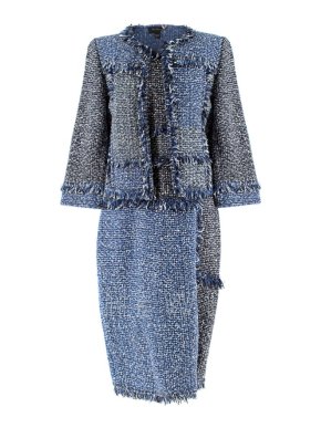 St.John Blue & White Tweed Dress & Jacket