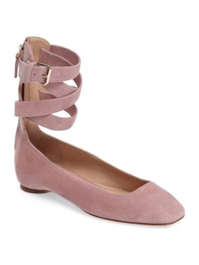 Valentino plum suede ankle wrap ballet flats