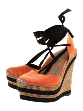 Gucci Orange Alexis Slingback Wedge Sandals
