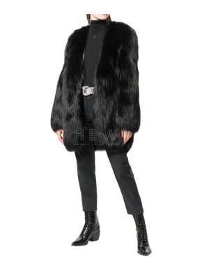 Saint Laurent black fox fur coat