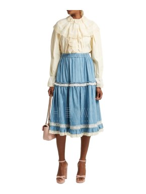 Gucci Lace-trimmed chambray skirt