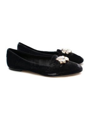 Dolce & Gabbana black velvet crystal embellished ballet flats