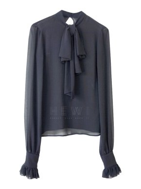Saint Laurent Sheer Black Pussybow Blouse