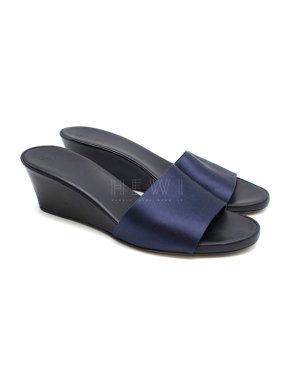 The Row Blue Suede Wedge Mules