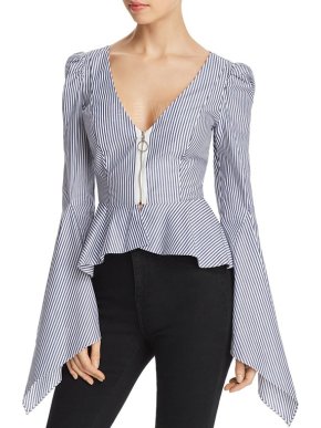 Petersyn berkley striped cotton-poplin peplum top