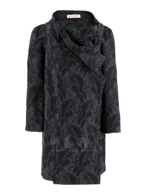 Marni Grey Virgin Wool Blend Floral Wrap Coat