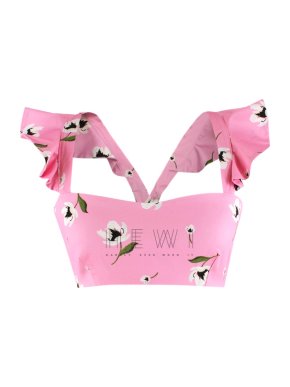 Milly Pink Lace-Up Gigi Ruffled Crop Top