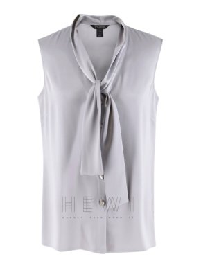 St. John Satin Tie Neck Sleeveless Blouse