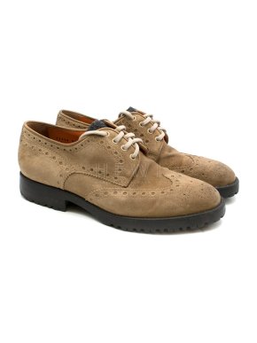 Santoni Suede Lace-Up Camel Beige Brogues