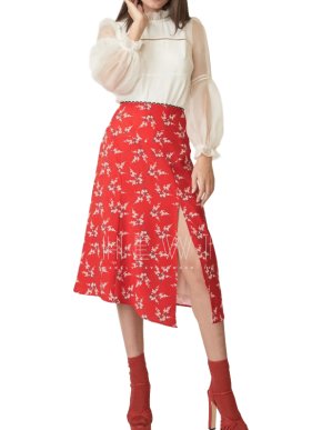 Allen Schwartz Red Floral Print Skirt