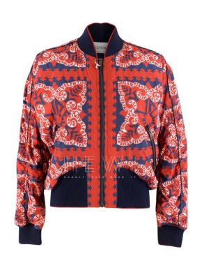 Valentino red & navy logo print bomber jacket