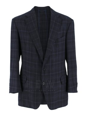 Hardy Amies Navy Blue Check Wool Men's Coat
