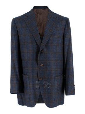 Doriani Navy Checked Wool, Cashmere & Silk Blend Blazer