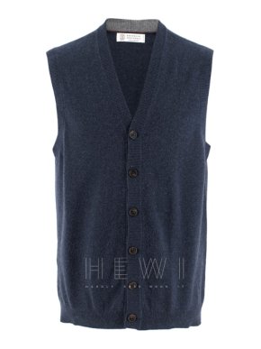 Brunello Cucinelli Cashmere Blue Sleeveless Cardigan